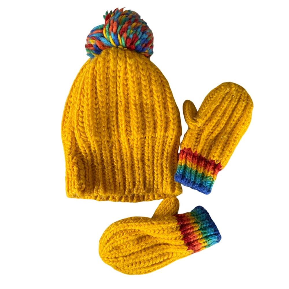 Little Bird yellow hat and gloves set 6-8